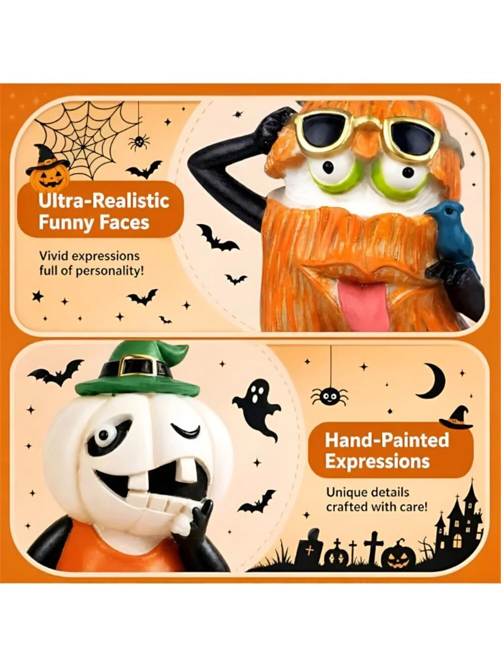 Set of 2 Shelf Sitter Figurine, Halloween Pumpkins with Dangling Legs
